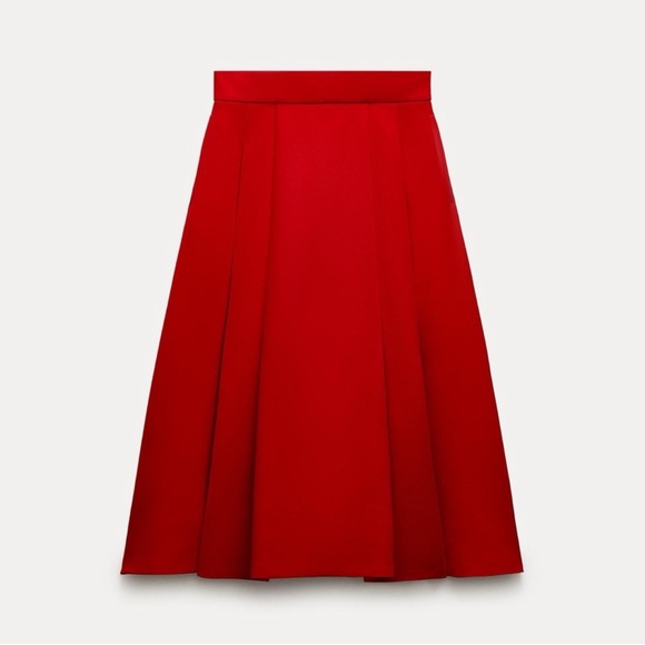 ZARA RED PLEATED CAPE SKIRT - Picture 2 of 14